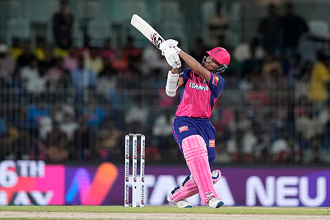 Yashasvi Jaiswal plays a shot against SRH